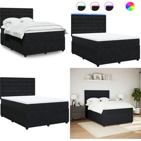 Giroletto a Molle con Materasso Nero 140x190 cm in Velluto - Materasso a molle insacchettate - Giroletto con testiera