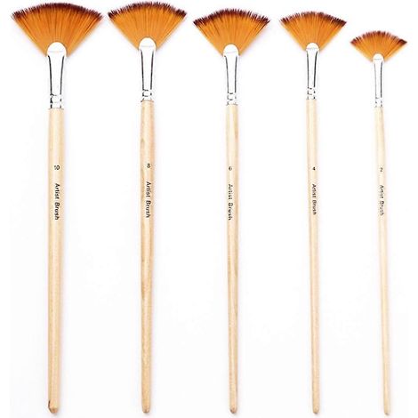 Lot de 5 pinceaux éventail pour peinture à l'huile et acrylique, pinceaux éventail en nylon pour aquarelle (1/5)