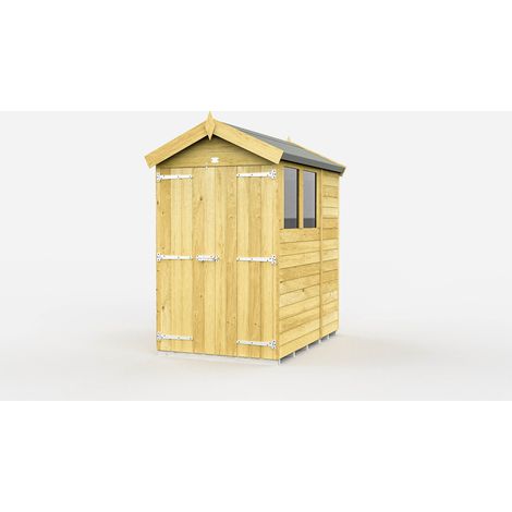 4 x 7 Feet Apex Shed - Double Door With Windows - Wood - L214 x W118 x H217 cm