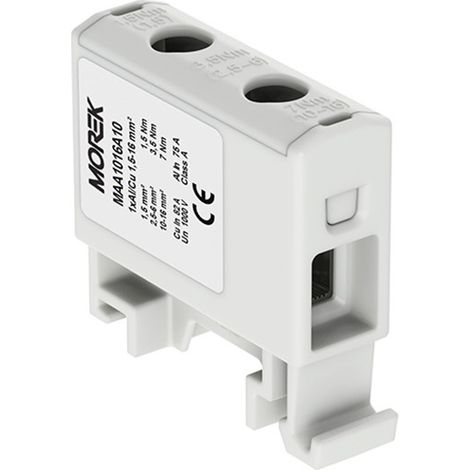 Conector de riel AL/CU 16MM2 gris de 2 orificios para riel TH35
