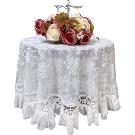 Tovaglia in pizzo ricamato con motivo floreale e volant francesi per tavoli da pranzo rettangolari, decorazione per la casa e l'ospitalità. (1/5)