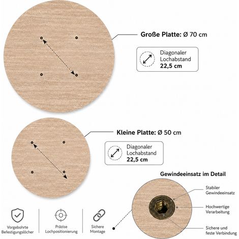 Table basse ronde en duo Ø70 + Ø50 cm, piètement assorti, plateau effet pierre travertin chic, idéal salon et séjour (1/5)