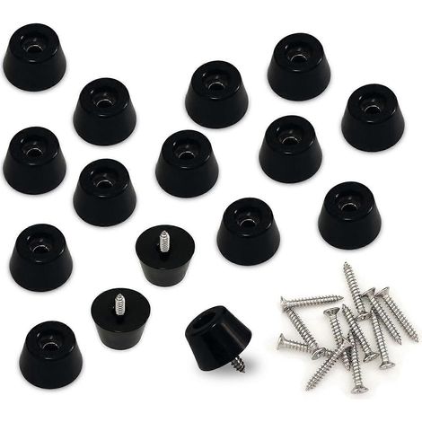 Verstellbare Schrankbeine, 16 Möbelfüße, schwarze Gummifüße, Stoßdämpfer mit Metallscheibe und Schrauben, Stuhlbeinkappen mit Schrauben, geeignet für Maße 2,5 x 1,9 x 1,5 cm, schwarz