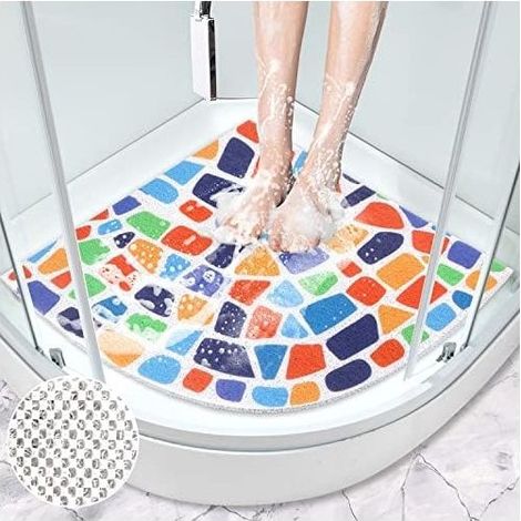 Non-slip Corner Shower Mat 60 x 60 cm Loofah Shower Mat with Colorful Stones for Corner Shower (1/4)