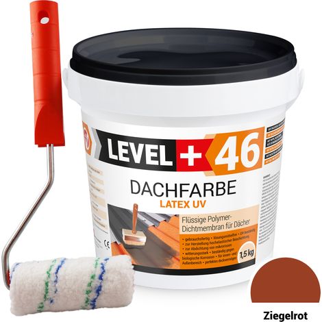 LEVEL+ Dachfarbe Sockelfarbe elastische L+46 ZIEGELROT - 1,5KG + Farbroller 10cm