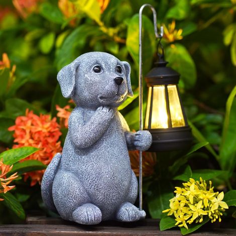Hund Figur mit Solarlampen Gartendeko für Draußen