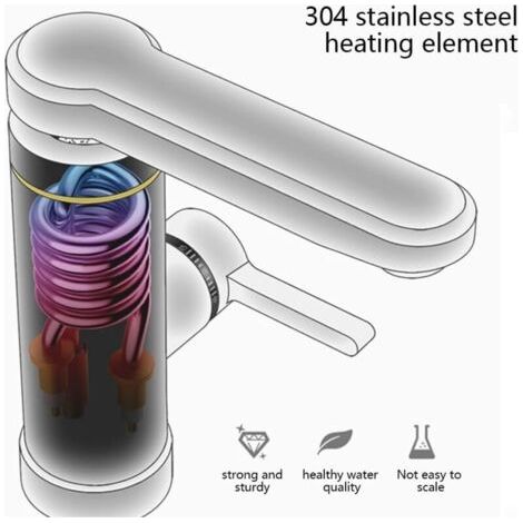 Robinet mitigeur électrique élégant en acier inoxydable avec système de chauffage instantané, adapté aux cuisines et aux salles de bains. (1/3)