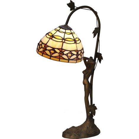 Lampe de table Tiffany base figure série ivoire D-20cm lumière directe