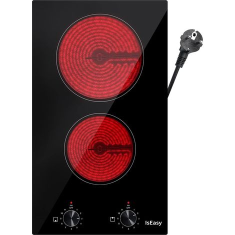Iseasy – Plaque vitrocéramique 2 foyers 3200W – Encastrable avec 11 niveaux de cuisson – Sécurité enfants et protection contre surchauffe