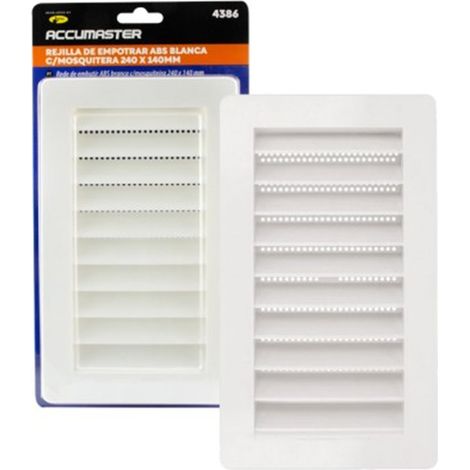 Rejilla de empotrar ABS blanca con mosquitera, 240 x 140 mm, fácil instalación, resistente