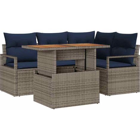 Garden Dining Set with Cushion 5 pcs Grey and Navy vidaXL