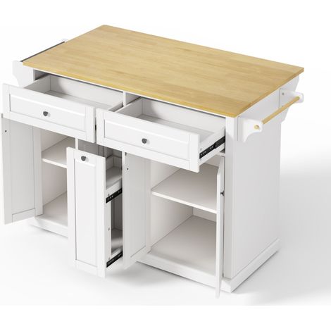 Îlot de Cuisine Mobile avec Plan de Travail Rabattable, Chariot de Cuisine MDF sur Roulettes, Tiroirs, 121x69x89 cm (1/5)