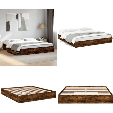 Bettgestell mit Schubladen Räuchereiche 180x200cm Holzwerkstoff - Holzbettfassungen - Bettsystem - Doppelbett - Schrankbett - Massivholzbette - Home & Living (1/5)