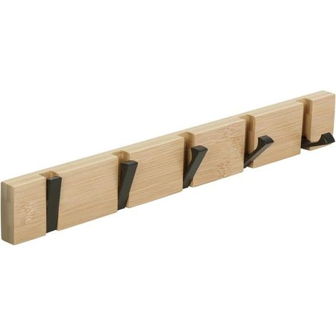 Wandgarderobe mit 5 ausziehbaren Haken, geeignet zum Aufhängen von Mänteln, Schals, Handtaschen usw., in Naturfarbe. (1/5)