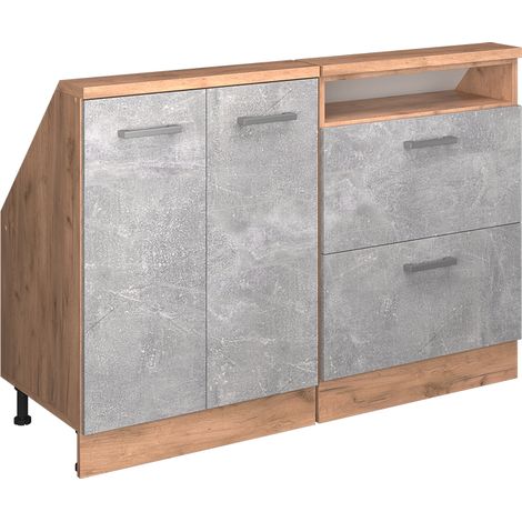 Set di mobili sottotetto Rion, Calcestruzzo/quercia dorata, Set di 2, Vicco