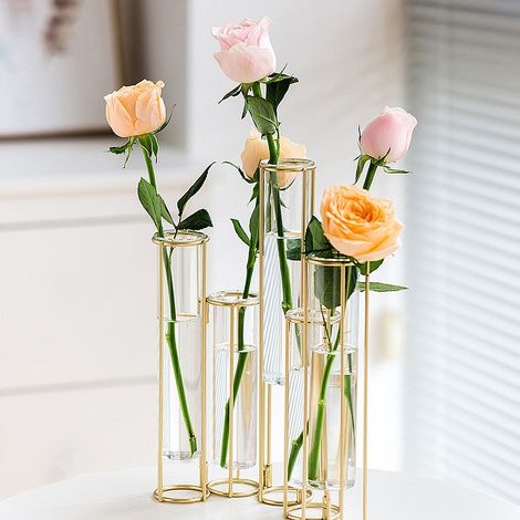 Nordische Glasröhrenvase, dekorativ für europäische Wohnzimmer, mit Trockenblumenornament, Röhrenstiel (1/5)
