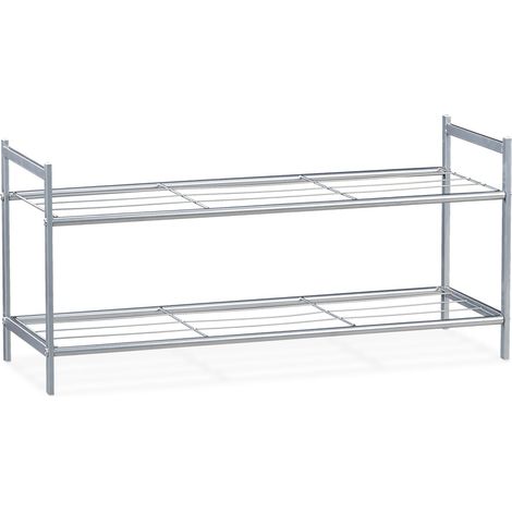 Scarpiere 2 ripiani portaoggetti corridoio 33,5 x 69,5 x 26 cm in acciaio nero 130005861