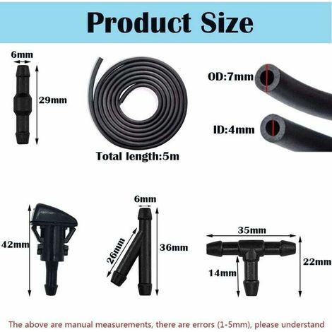 Kit Tuyau Lave-Glace 5 Mètres avec 15 Raccords et 2 Buses pour Essuie-Glace Automobile (1/3)