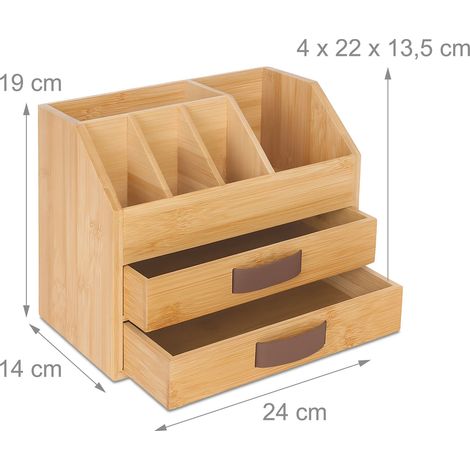 Organizer da scrivania moderno con 2 cassetti 24 x 14 x 19 cm in bambù naturale 130017454