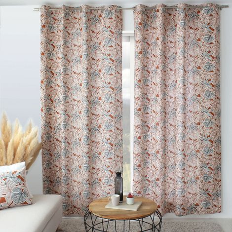 Rideau imprimé feuilles à oeillets Beige 140x240 cm (1/3)