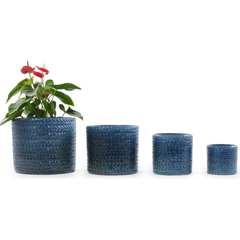 Vaso in ceramica Ø24 cm blu scuro con foro di drenaggio per piante da interno - CHICFURN (1/5)