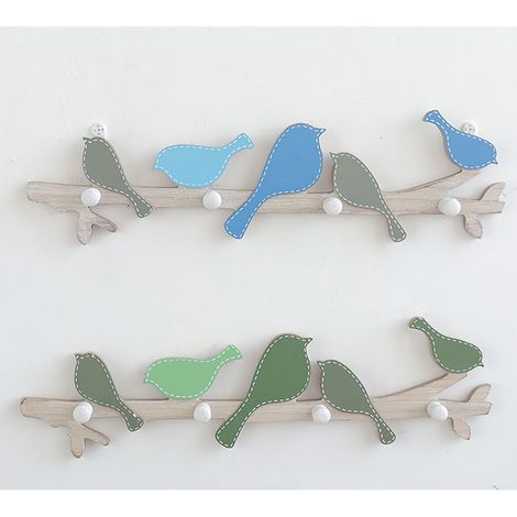 Accroche-manteaux mural en bois pour oiseaux - Décoration murale et porte-vêtements