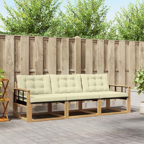 vidaXL Outdoor-Sofagarnitur mit Kissen 3 pcs Weiß und Creme (1/5)