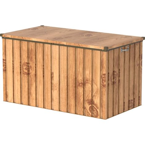 DH 1.3 (585 L) Coffre de Rangement de jardin en métal avec vérin à gaz hydraulique, coffre de terrasse et rangement de meubles de jardin, Boîte de rangement coussins, grain de bois (1/5)