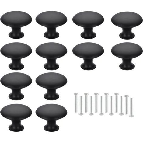 boutons ronds noirs de pour meubles tiroirs armoires et portes de salle de bains avec vis 12 (1/5)