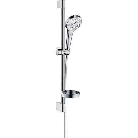 hansgrohe Croma Select S Brauseset 110mm Vario mit Brausestange 650mm 14,7l/min Seifenschale, Weiß/Chrom