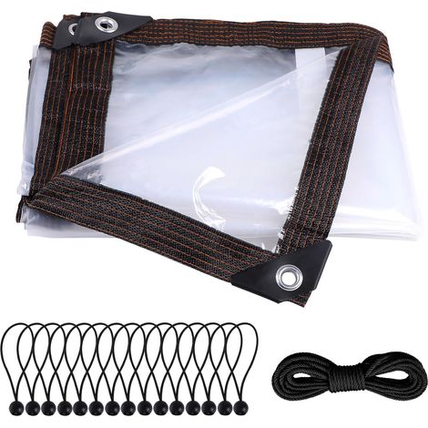 Bâche Imperméable Transparente avec œillets, 3 x 3 m, Bache Transparente Exterieur, Bache de Protection pour Meubles de Jardin, Terrasse, Bache Poulailler, avec Corde de Liaison (1/5)