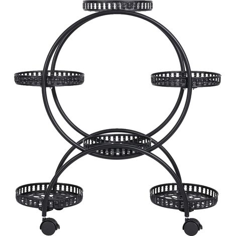 Soporte para plantas, diseño de 6 niveles, ruedas con bloqueo, color negro. (1/2)