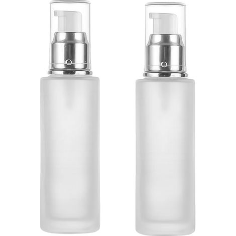 2 Pack 4.1 Ounce Empty Clear Frosted Glass Dispenser Bottles for Cosmetic Cream and Essential Oil, Transparent, 4.1 Ounces (1/5)
