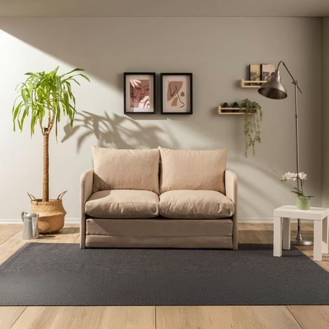 Canapé-lit d'appoint beige 2 personnes, tissu lin ORURO (1/5)