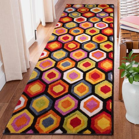 Spectra Carved Marco Geometric Rainbow Bright Multi Coloured Rug 66 x 230 cm (2'5"x7'7") Runner (1/4)