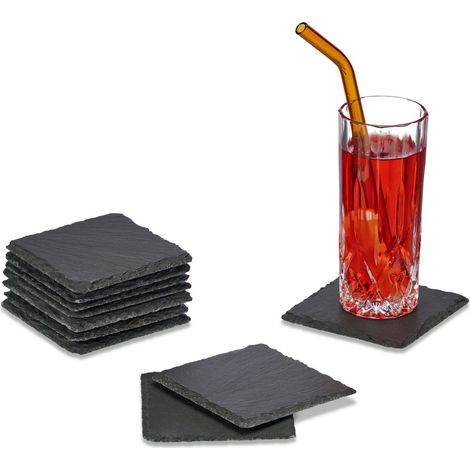 Set mit 10 Untersetzern aus Schiefer 10x10 cm
