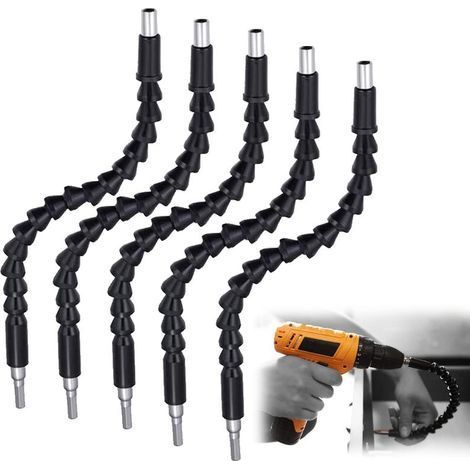 Tige de connexion pour perceuse électrique 5 pièces - Tige flexible universelle - Tige d'extension pour perceuse à arbre flexible - 295 mm - Noir (1/5)