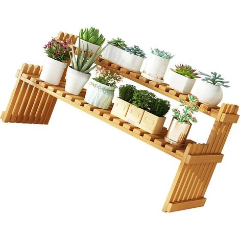 Meuble à fleurs Table Top Bamboo Stand 3 niveaux design moderne pour balcon patio jardin interne externe 57x21x30cm grande taille bamboo stable multi-pot (1/5)