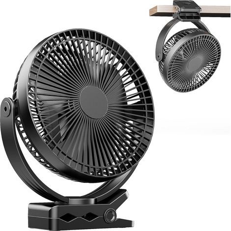 Mini USB Clip Fan 8 Inch with 10000 mAh Battery, Portable Small Desk Fan, 4 Speeds, 360° Double Rotation, with USB Cable, Suitable for Families, Offices (1/5)