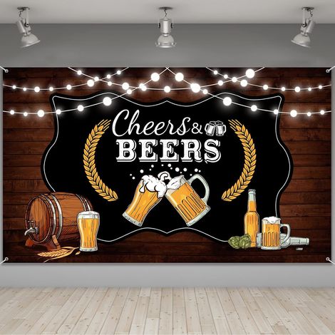 Bannière en bois rustique rétro « Cheers and Beers » (180 x 110 cm) – Toile de fond pour séance photo d'anniversaire (30, 40, 50 ans) ou pour une fête d'hommes sur le thème de la bière et du whisky. (1/5)
