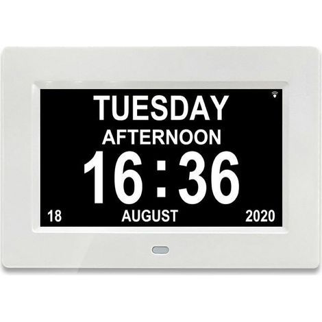 Horloge 7 pouces LCD calendrier numérique date et heure horloge pour les parents (blanc) (1/5)