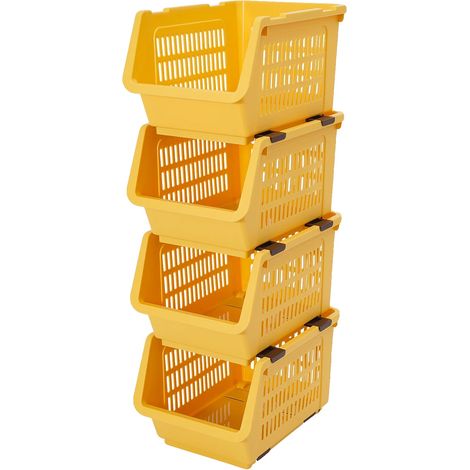 Bacs de rangement, empilables, grande capacité, JAUNE (1/2)
