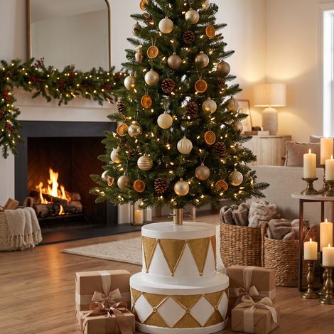 Base per albero di Natale tamburo color oro e bianco per decorazioni natalizie (1/3)