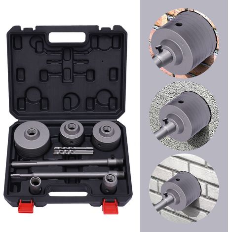 Set di 9 corone per trapano per calcestruzzo, diametro 30/40/68/80/100 mm, in acciaio al tungsteno con codolo SDS-Plus per gres fine e piastrelle (1/5)