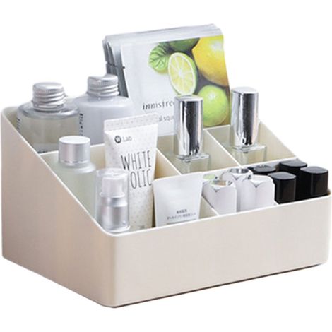 Organisateur de maquillage – Boîte de rangement pour cosmétiques – 6 compartiments pour pinceaux, bijoux et maquillage – Pour coiffeuse et salle de bain – Blanc cassé – 1 pièce (1/5)