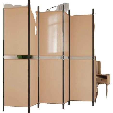 Paravent, Construction en Tissu, Design à 6 Panneaux, Jaune clair (1/2)