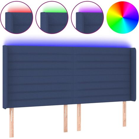 Testiera Testata del letto a LED Blu 163x16x118/128 cm in Tessuto (1/4)