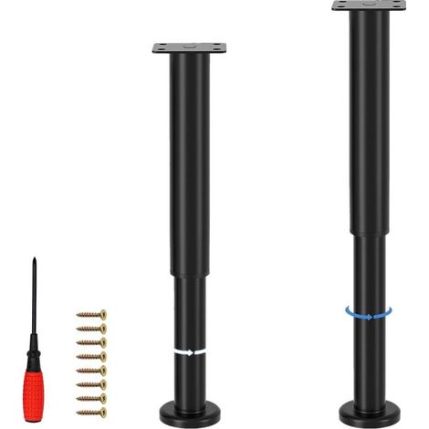 gambe regolabili per mobili - Acciaio laminato a freddo - Altezza regolabile 25-42 cm - Portata massima 800 kg - Per letto, tavolo, armadio, bagno - Nero (1/5)