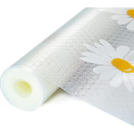 Tapis de réfrigérateur transparents à motif marguerites, lavables, pour étagères et tiroirs. Imperméables. (1/4)