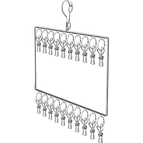 Égouttoir à chaussettes en acier inoxydable pour serviettes, couches lavables, soutiens-gorge, vêtements de bébé, sous-vêtements, bonnets et gants. 2 niveaux, 20 pinces. (1/5)